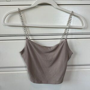 Garage Taupe Chain Strap Crop Top